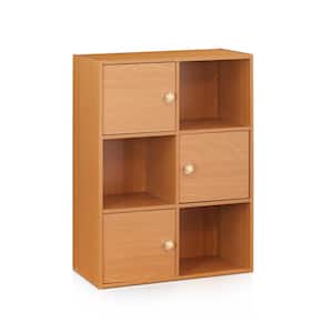 31.5 in. Light Cherry Wood 6-shelf Cube Bookcase with Doors