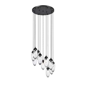 Arden 11-Light Matte Black Shaded Round Chandelier with Clear Glass Shade with No Bulbs Included