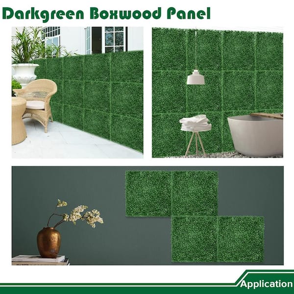 20 in. H x 20 in. W Plastic Artificial Dark Green Boxwood Hedge Privacy Garden Fence for Home Backyard Garden, 1-Pieces