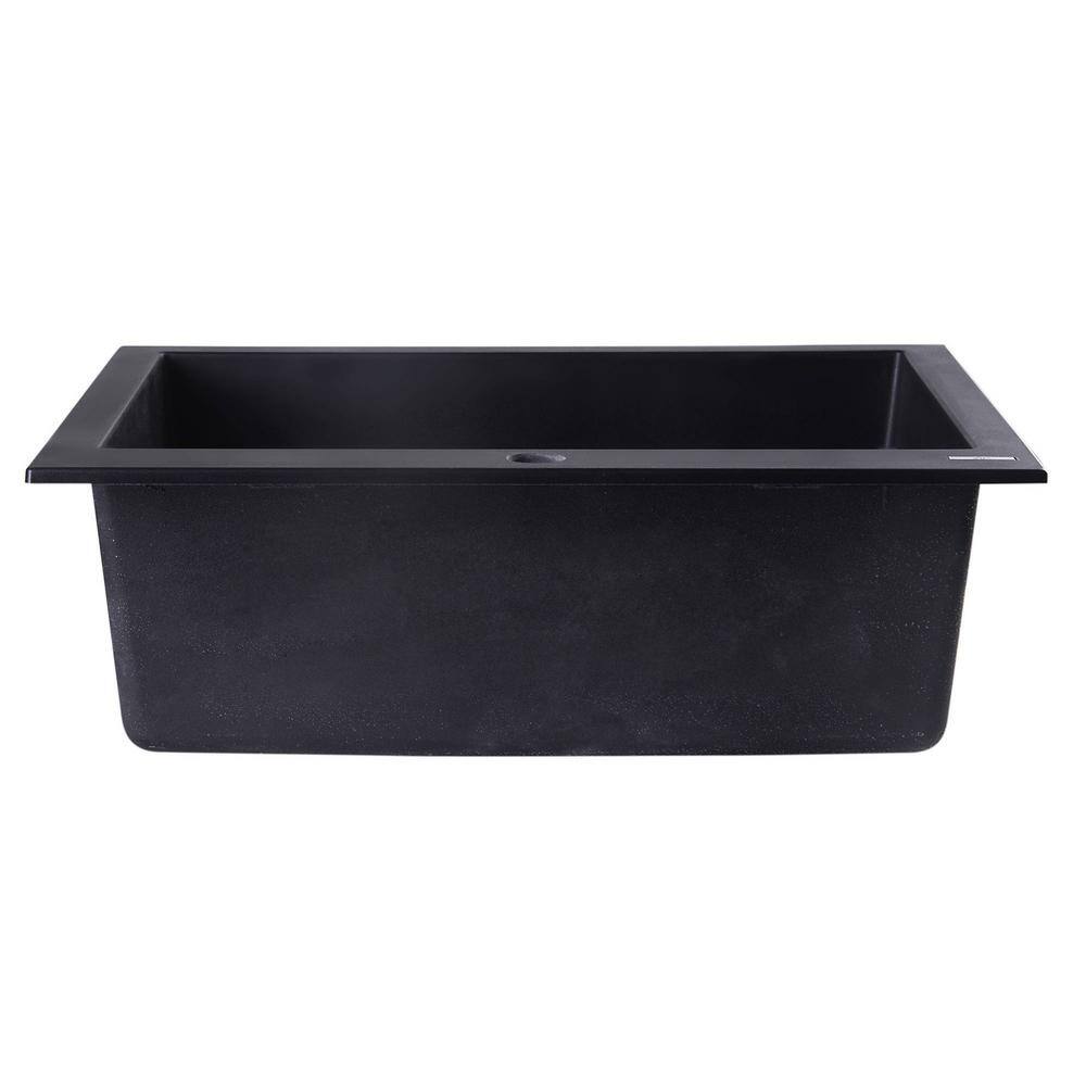 24'' Black Granite Single Bowl Drop-In Kitchen Sink