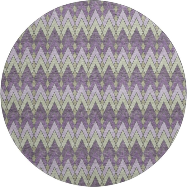 Mayfield Premium Machine Washable Abstract AMF2558 Purple 8 ft. x 8 ft. Round Rug