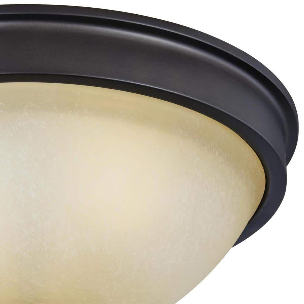 Transitional Karah 15" Oil Rubbed Bronze Globe Ceiling Fixture with Aged Amber Scavo Glass