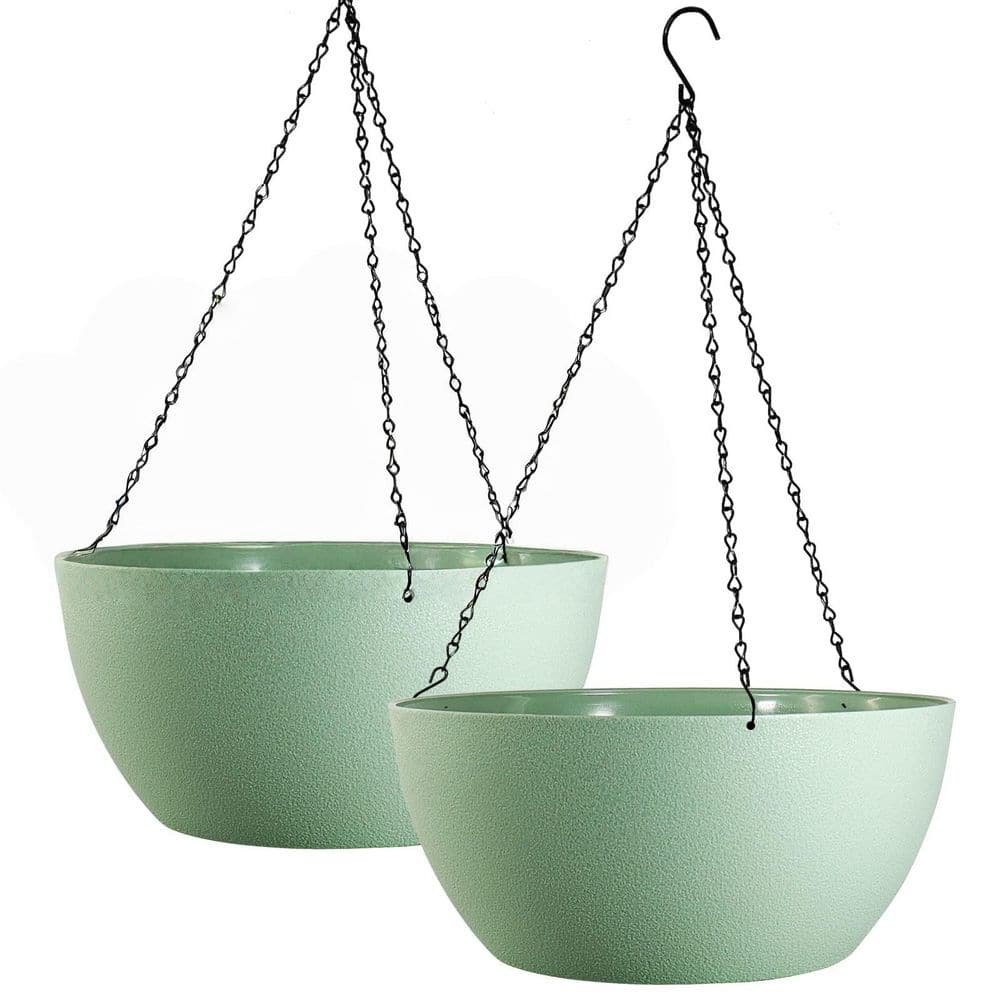 Lightweight 13 in. Classic Green Plastic Hanging Planters with Drainage Holes and Chain for Garden, Home (2-Pack) price history on PriceWatchPro