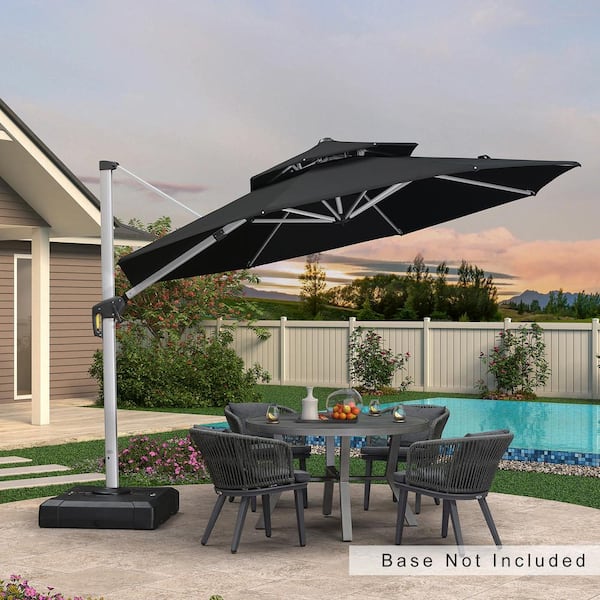 PURPLE LEAF 11 ft. Octagon Aluminum Patio Cantilever Umbrella for Garden Deck Backyard Pool in Black