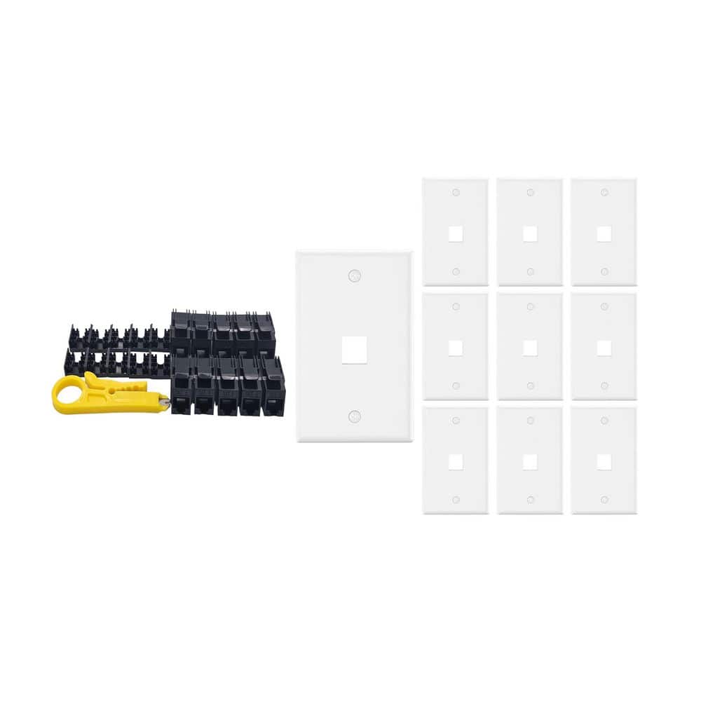 10-Pack 1-Gang White Keystone Plastic Wall Plates 1-Port and 10 Cat 6 RJ45 Keystone Jacks Black price history on PriceWatchPro
