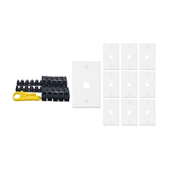 10-Pack 1-Gang White Keystone Plastic Wall Plates 1-Port and 10 Cat 6 RJ45 Keystone Jacks Black