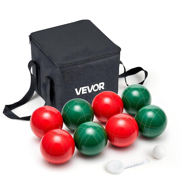 Bocce Ball Set, 107 mm, with 8 Resin Balls, Pallino, Carrying Bag and Measuring Rope, Red and Green 2 Colors, Outdoor