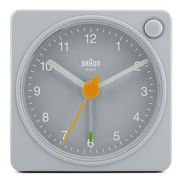 Braun Classic Travel Analog Alarm Clock, Snooze and Light, Compact, Quiet Movement, Crescendo Beep Alarm, Grey