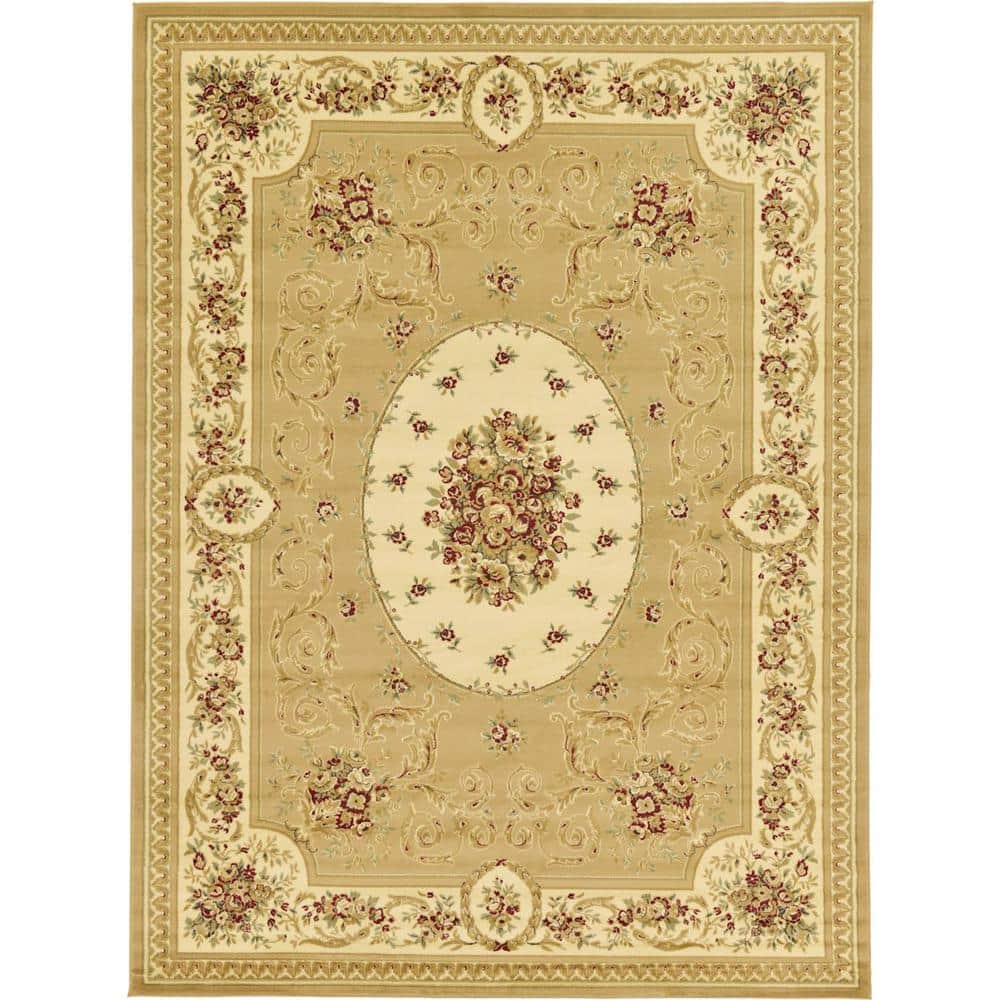 Tan Medallion Rectangular Synthetic 9' x 12' Area Rug