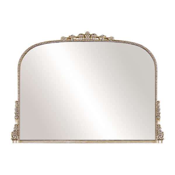 44 in. W x 32 in. H Arched Decorative Antique Silver Polyurethane Frame Wall Bathroom Vanity Mirror