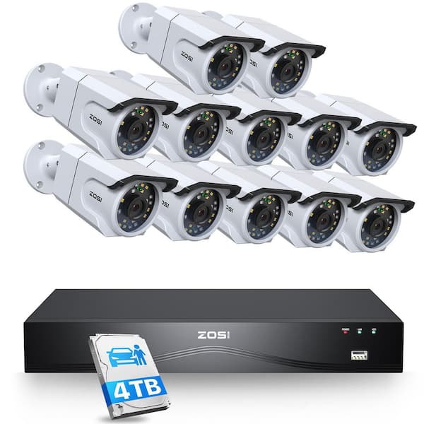 4K 8MP 16-Channel 4TB POE NVR Security Camera System with 12 Wired Outdoor Bullet Cameras, 32CH Expandable, White