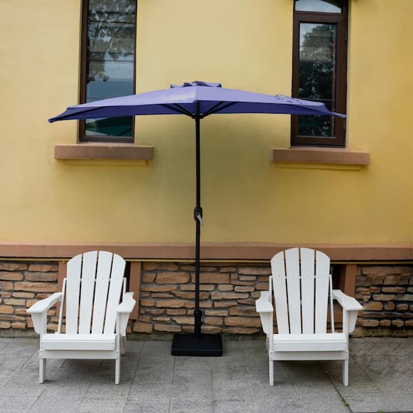 Fiji 9 ft. Outdoor Patio Half-Round Market Umbrella with Crank Lift in Navy Blue