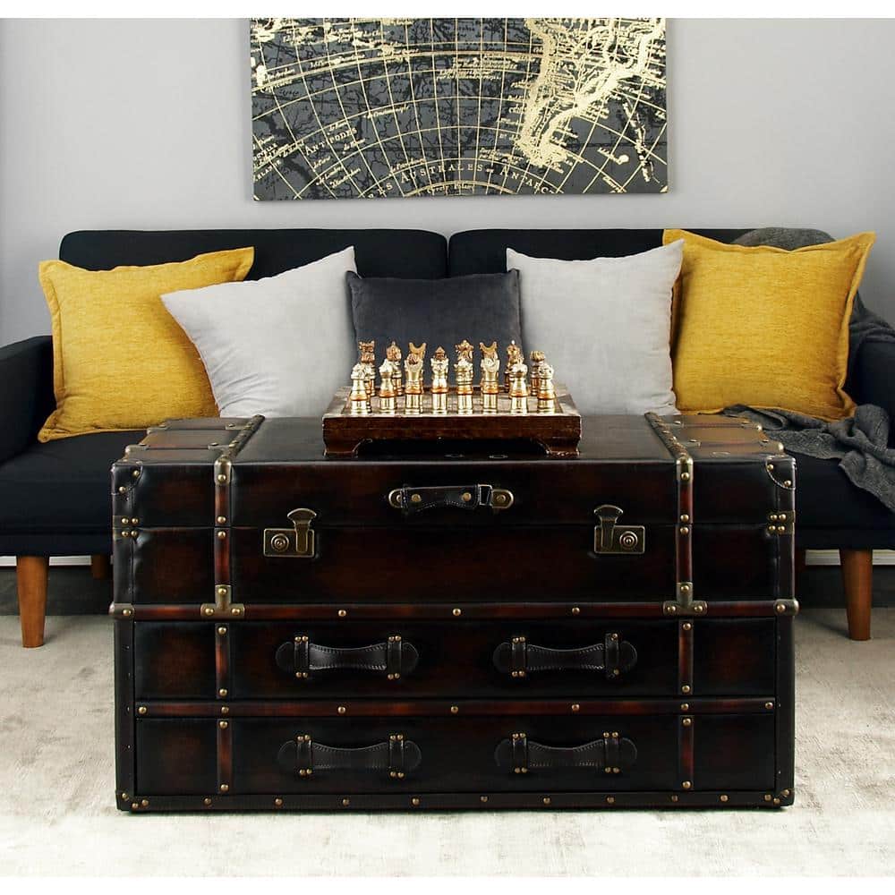 Vintage Brown Wood Trunk Coffee Table with Storage