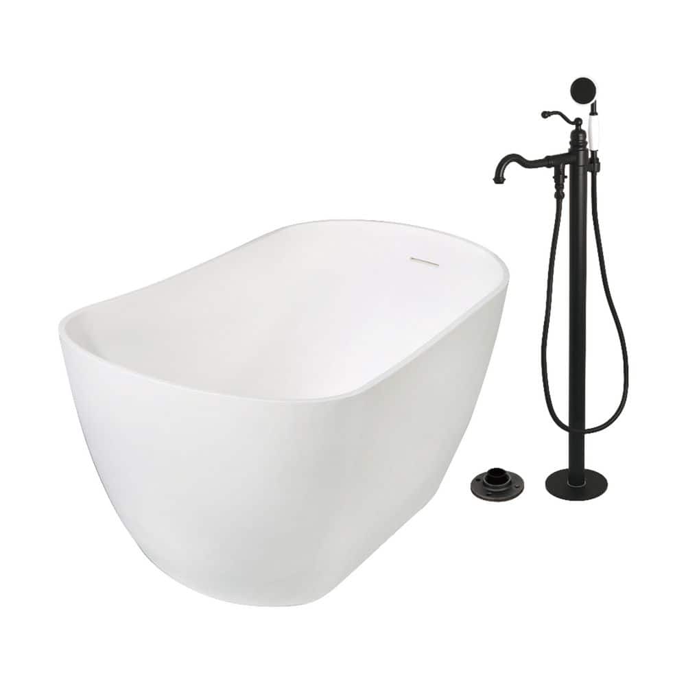 Arcticstone 51.6 in. x 28.4 in. Surface White Stone Flatbottom Soaking Freestanding Bathtub in White/Matte Black price history on PriceWatchPro
