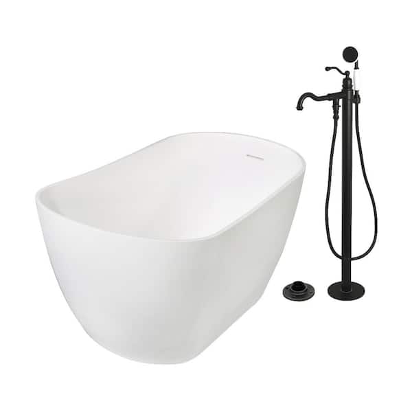 Arcticstone 51.6 in. x 28.4 in. Surface White Stone Flatbottom Soaking Freestanding Bathtub in White/Matte Black