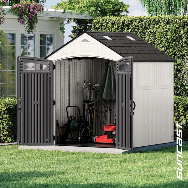 Ridgeland 7 ft. W x 7 ft. D Plastic Resin Storage Shed with Floor (50 sq. ft.) in Ice Cube (White)