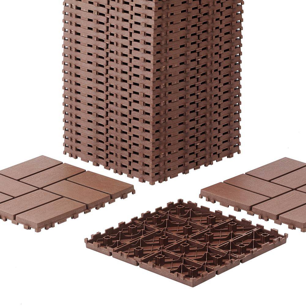 Brown 12" x 12" Waterproof Interlocking Deck Tiles 44-Pack