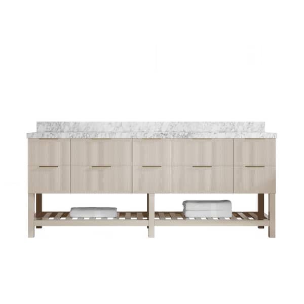 Willow Collections Catalina 84 in. Double Sink Freestanding Fine Grain Bath Vanity with Carrara Marble Top