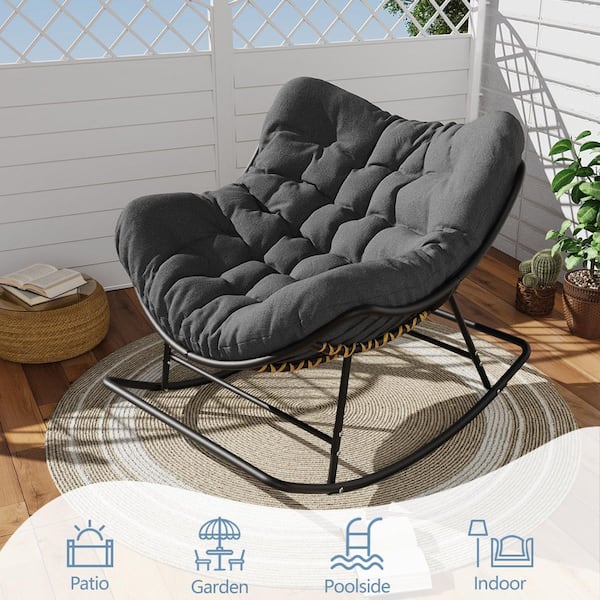 YIYEKE Oversized Metal Outdoor Rocking Chair with Gray