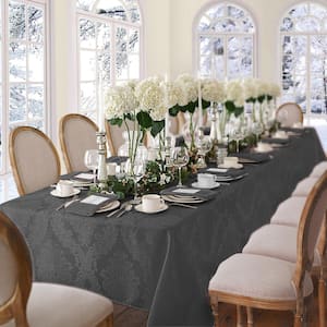 60 in. W x 84 in. L Oblong Gray Barcelona Damask Fabric Tablecloth