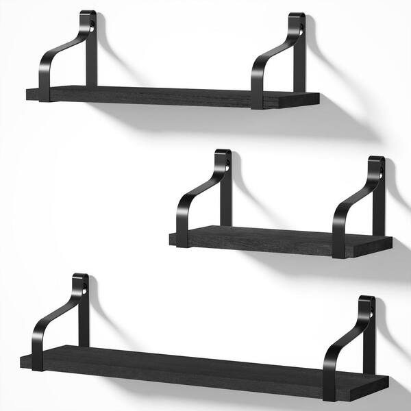 Cubilan 4.7 in. x 17 in. x 4.2 in. Weathered Black Wood Decorative Wall Shelves with Brackets