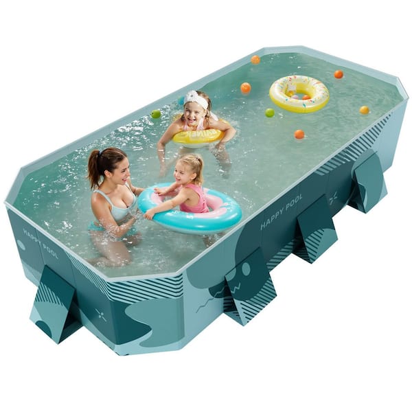 Foldable 112 in. x 66 in. Rectangular 20 in. Deep Frame Pool, Portable Outdoor Family Pool, Green
