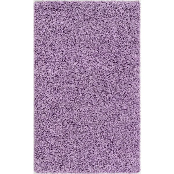 Unique Loom Solid Shag Lilac 3 ft. x 5 ft. Area Rug