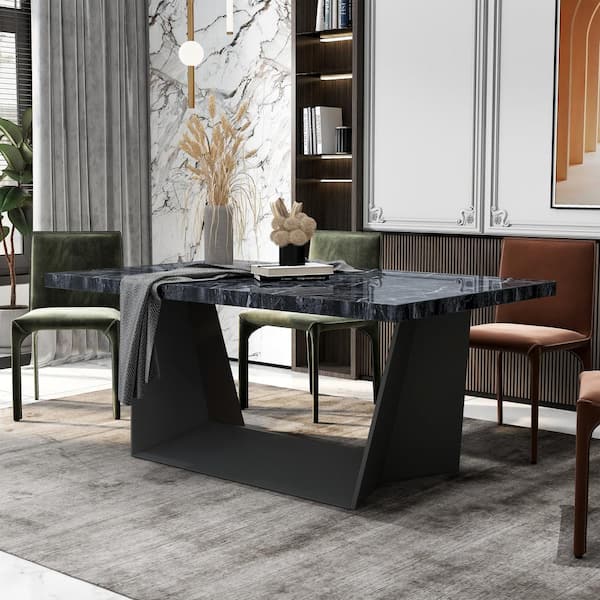 Room & Board | Modern Parsons Coffee Table w/ 1.5 Leg in Black | Marbled Black Ceramic Top