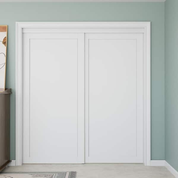 72 in. x 80 in. Paneled 1-Lite Blank Pattern White Primed MDF Sliding Door with Hardware Kit