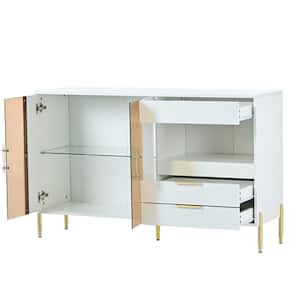 53.5 in. W x 15.7 in. D x 33.5 in. H White Wood Buffet Linen Cabinet with Acrylic Doors, 3-Drawers, Adjustable Shelves