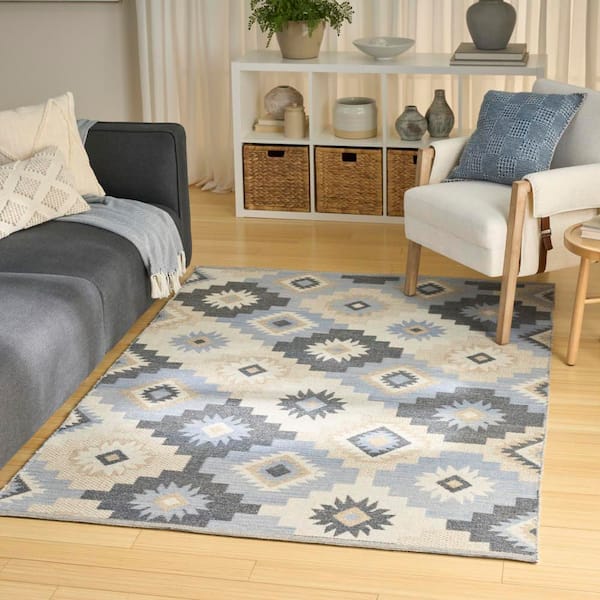 Copenhagen Ivory Navy 5 ft. x 7 ft. Flatwoven Wool Abstract Area Rug