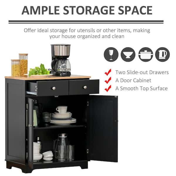 HOMCOM Kitchen Storage Cabinet, Sideboard Floor Cupboard with Solid Wood Top, Adjustable