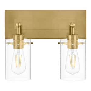 Regan 12.75 in. 2-Light Brushed Gold Vanity Light with Clear Glass Shades