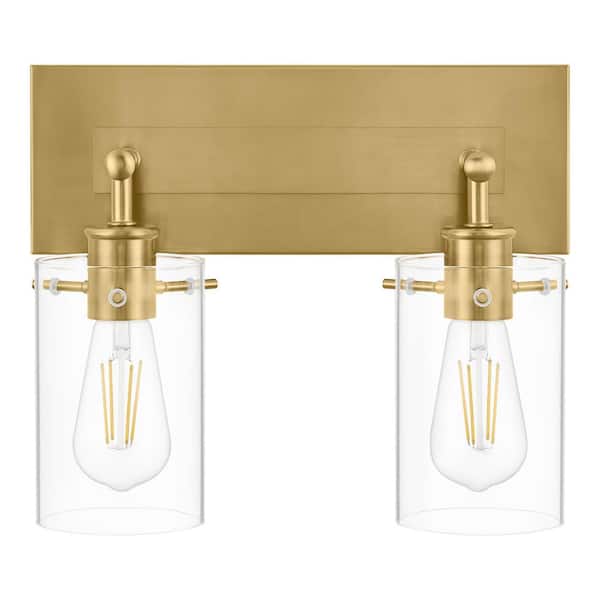 Hampton Bay Regan 12.75 in. 2-Light Brushed Gold Vanity Light with Clear Glass Shades