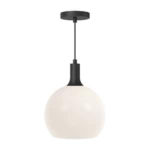 Castilla 10 in. 1 Light 60-Watt Matte Black/Opal Matte Glass Pendant Light