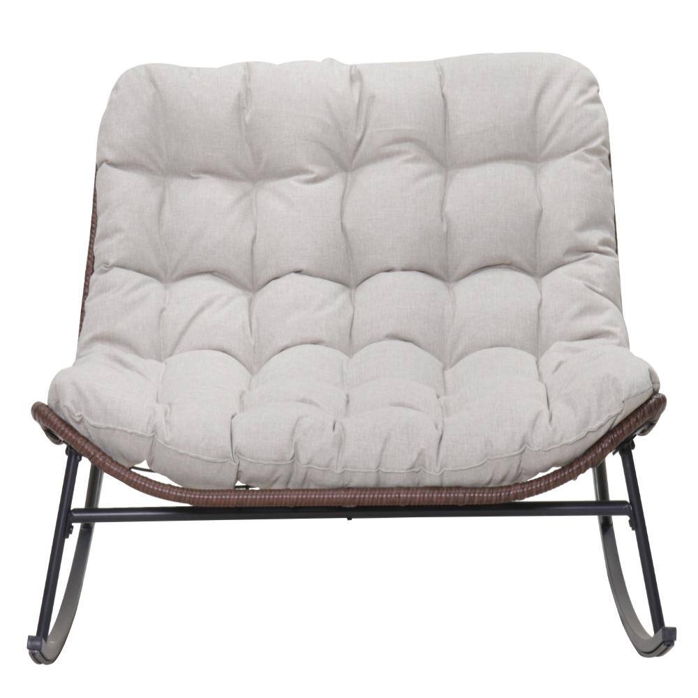 Double Metal Outdoor Rocking Chair With Gray Cushions for Patio,Porch and Garden