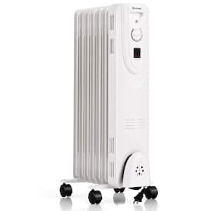 Netagon Home Work White 5 Fin Portable Oil Filled Radiator Heater Thermostat 