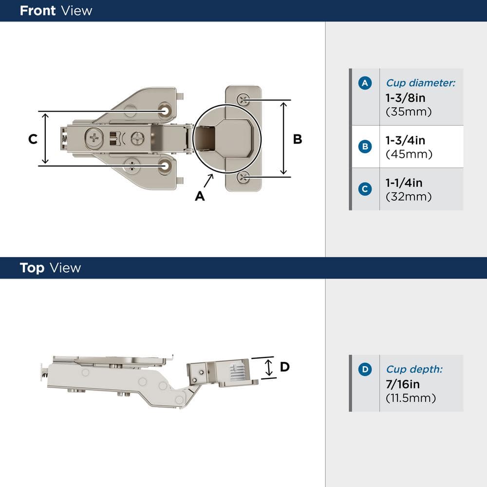 Nickel Full Overlay Soft Close Euro Concealed Cabinet Hinge