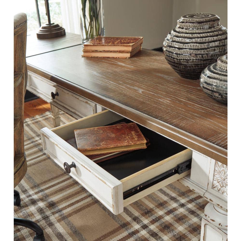 Rustic White & Brown Home Office Desk with Power Outlets and USB Ports