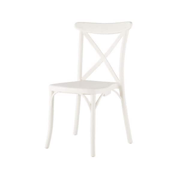 White Plastic Armless Dining Chair Without Cushion