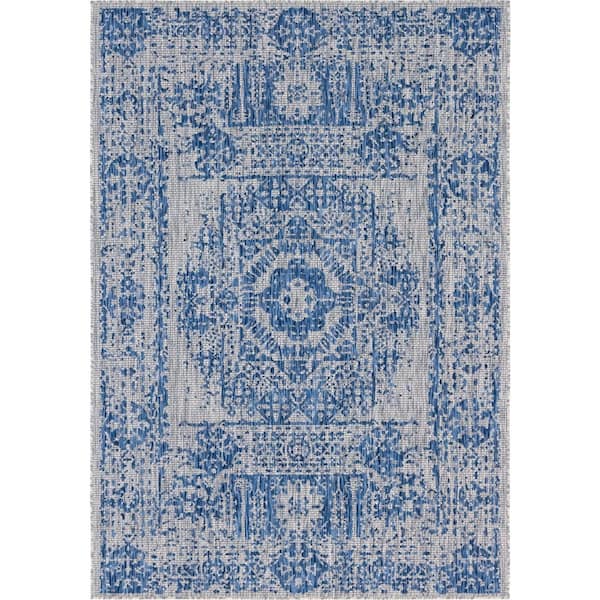Azure Blue Timeworn Outdoor 7 ft. x 10 ft. Area Rug