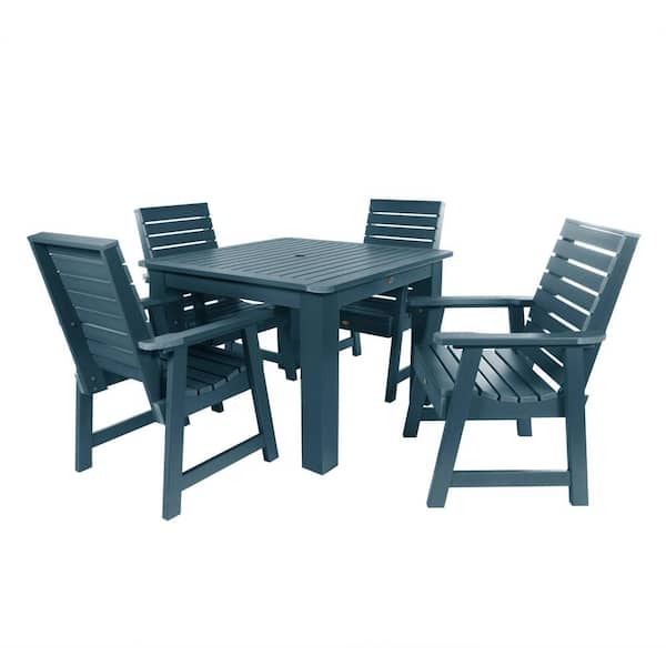 Highwood Weatherly Nantucket Blue 5-Piece Recycled Plastic Square Outdoor Dining Set