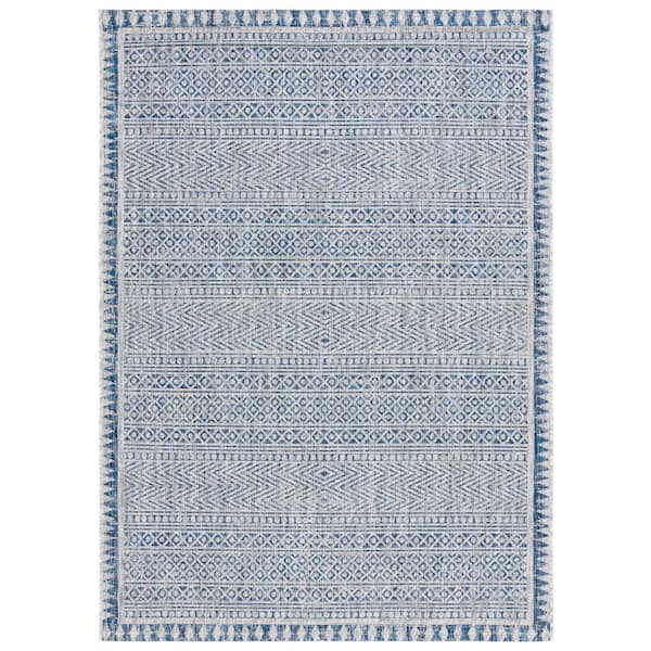 SAFAVIEH Courtyard Navy/Gray 5 ft. x 8 ft. Border Geometric Striped Indoor/Outdoor Area Rug