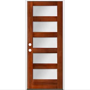 36 in. x 80 in. Modern Douglas Fir 5-Lite Right-Hand/Inswing Frosted Glass Red Chestnut Stain Wood Prehung Front Door
