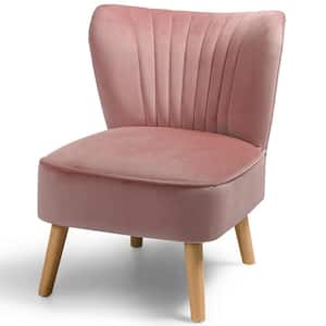 Pink Armless Accent Upholstery Velvet Side Chair with Rubber Legs
