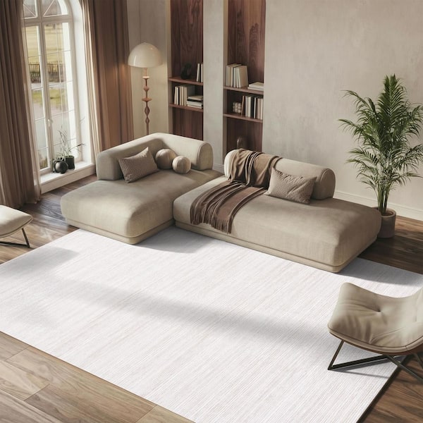 Vision 12 ft. x 12 ft. Square Ivory Solid Marle Area Rug
