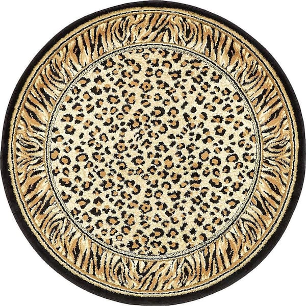 Unique Loom Wildlife Cheetah Light Brown 4' 0 x 4' 0 Round Rug
