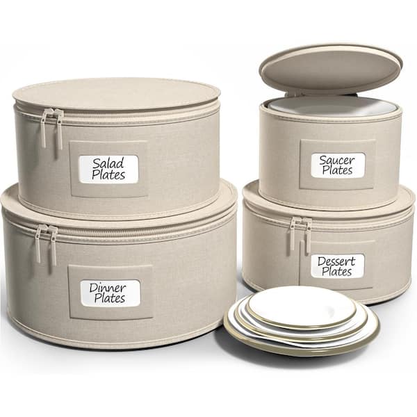 4 Pc Hard Shell China Storage Containers-Glass & Dish Storage Containers with Felt Plate Protectors Included