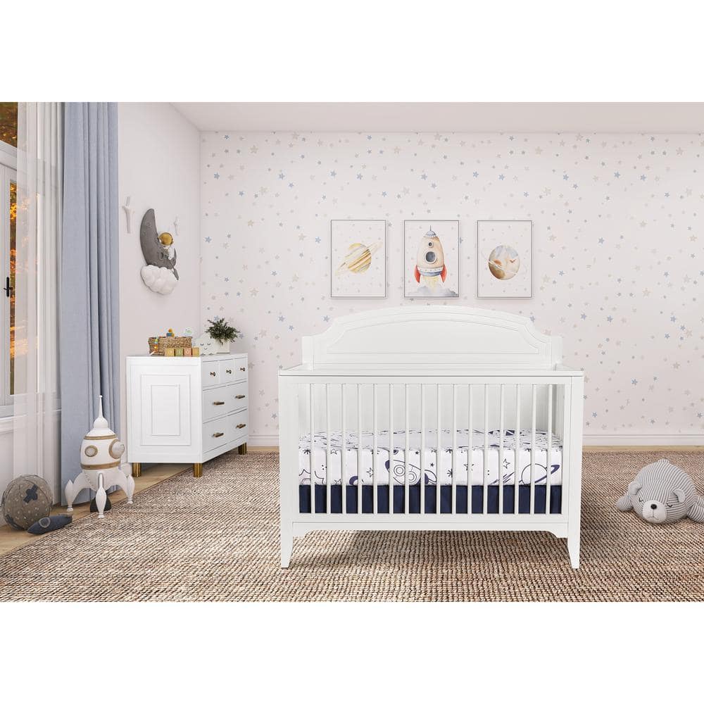 Dream On Me JPMA and Greenguard Gold Certified White Milton 5 in. 1 Convertible Crib made with Sustainable New Zealand Pinewood -  784-WHITE