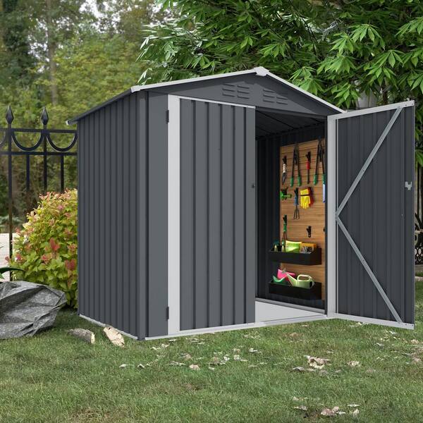 Unbranded - 6 ft. W x 4 ft. D Storage Metal Shed with Sliding Doors and Air Vent for Outdoor to Store Bikes, Tools, Grey(24 sq. ft.)